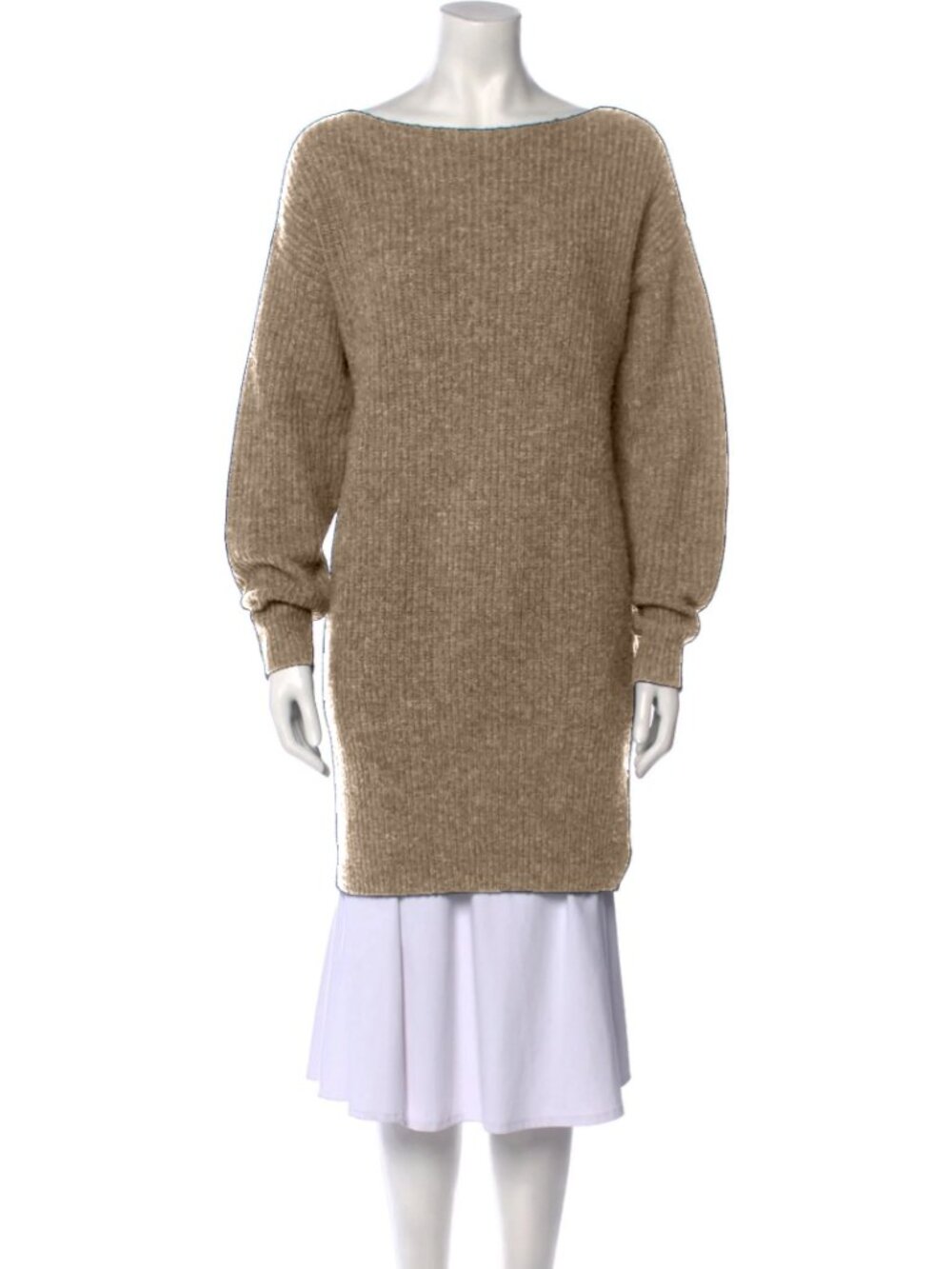 THEORY Sabine Wool Ribbed Boat Neck Dress in Taupe Melange (size M)